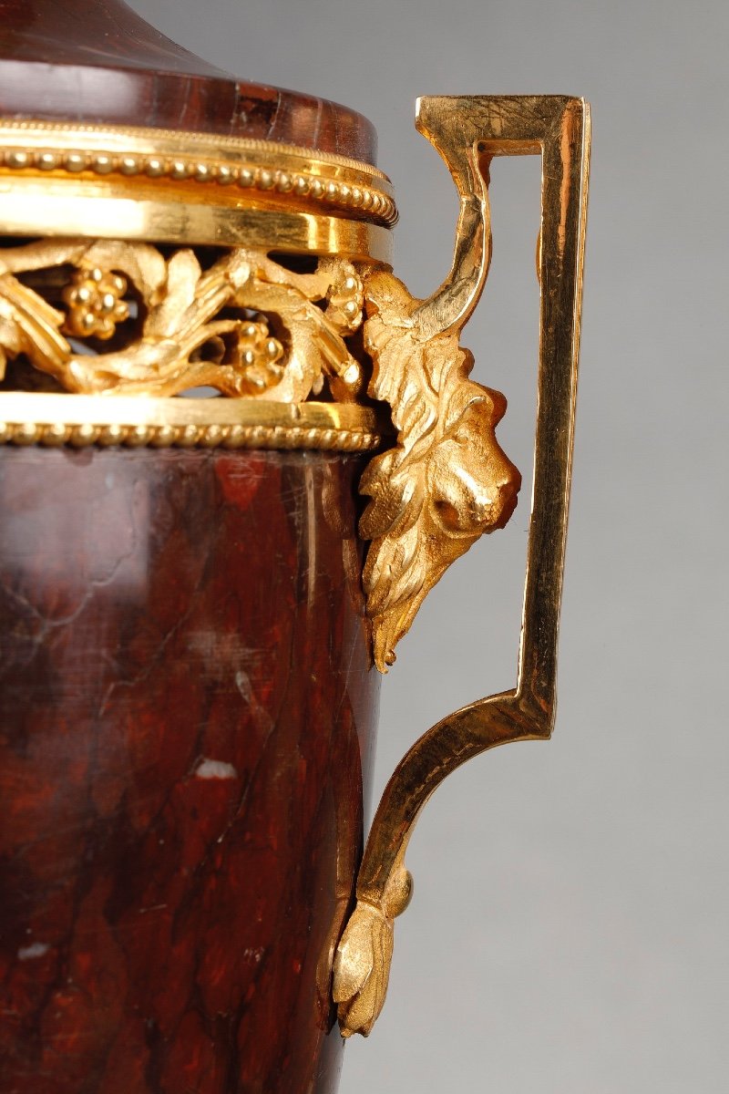 Brûle parfum néo classique marbre griotte et bronze doré-photo-4