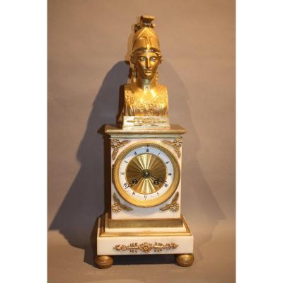 Borne Empire Clock . Ormolu Bronze And White Marble