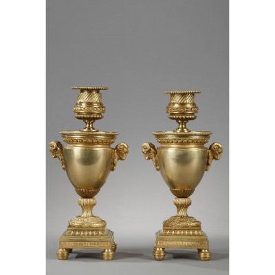 Elegant Reversible Gilt Bronze Candle Holders
