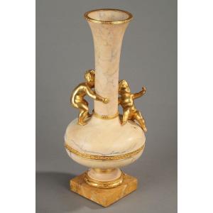 Vase En Marbre Et Bronze Doré Aux Putti