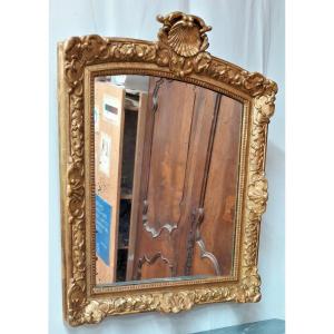 Large Mirror Frame Regence Period Golden Wood Carved With Shells