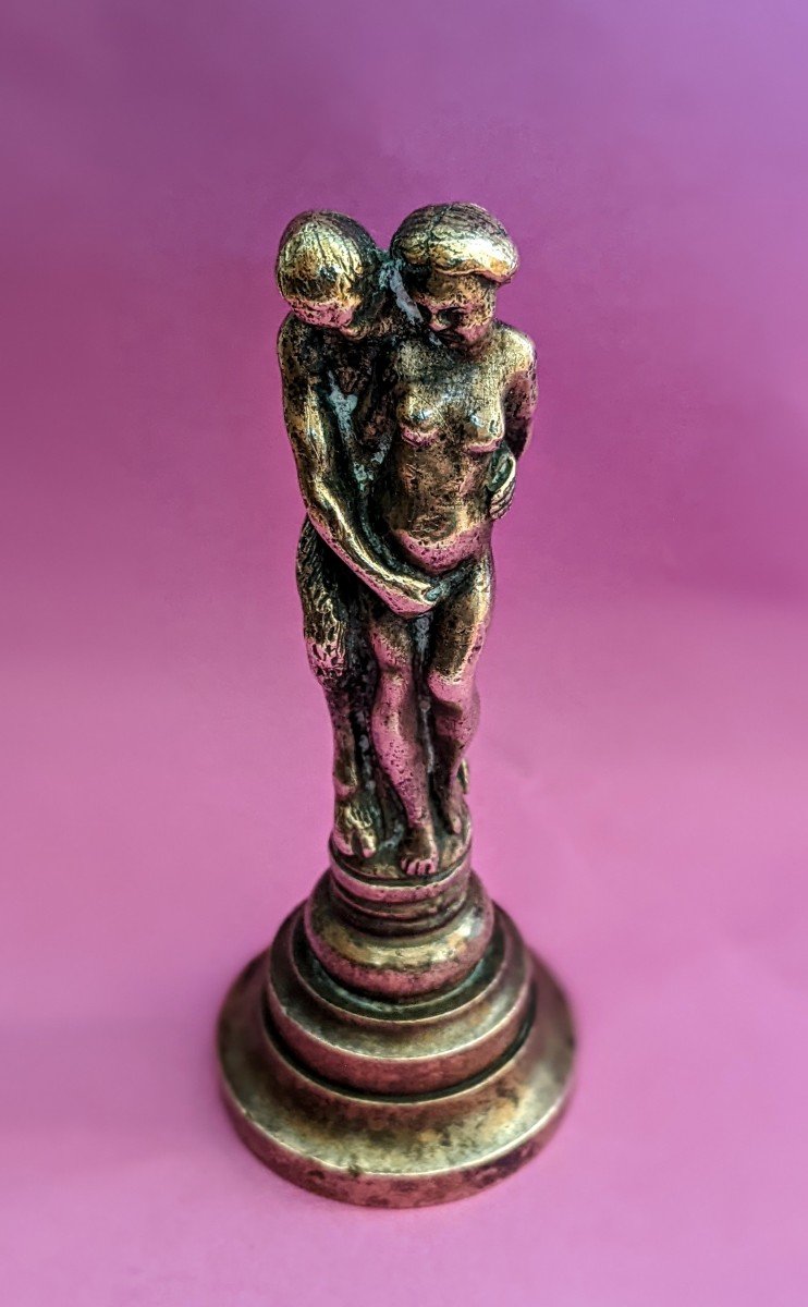 Cachet, sceau en bronze. Faune et nymphe