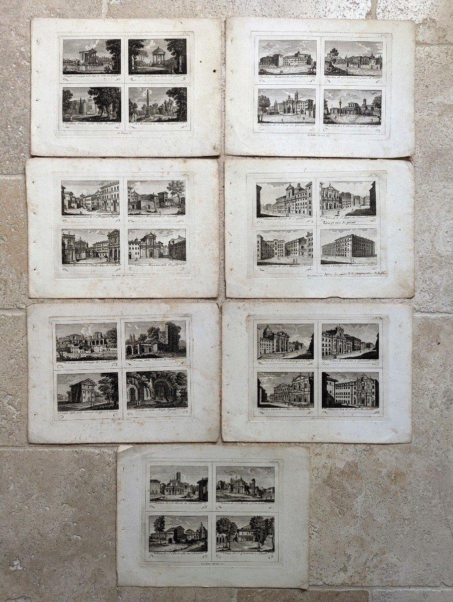 Architecture. 7 Gravures au burin. Monuments de Rome 