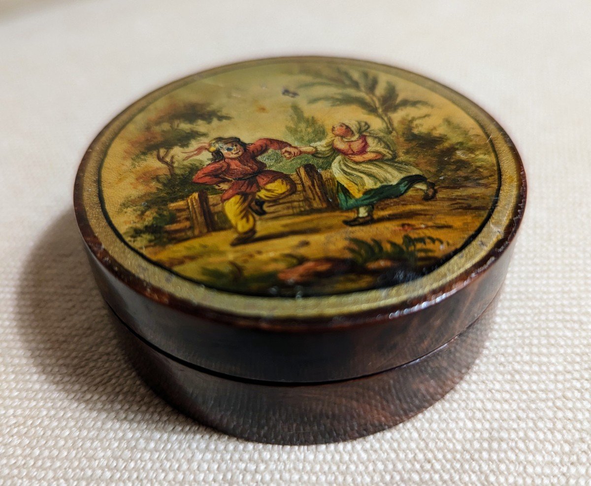 Snuffbox In Magnifying Glass "couple Of Dancing Villagers"-photo-2