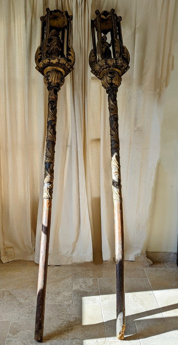 2 Large Procession Sticks 17th Century-photo-3