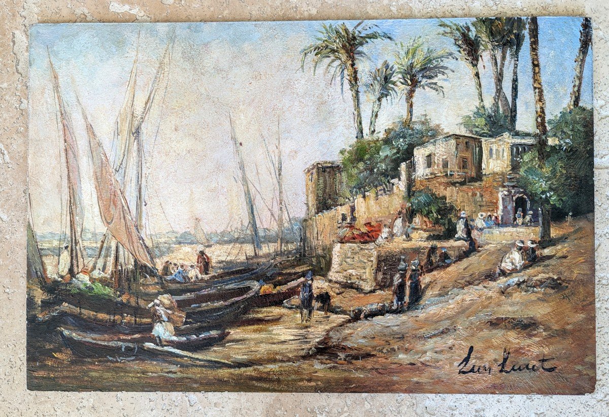 Les Rives du Nil par Léon Luret, Peintre Orientaliste.-photo-2