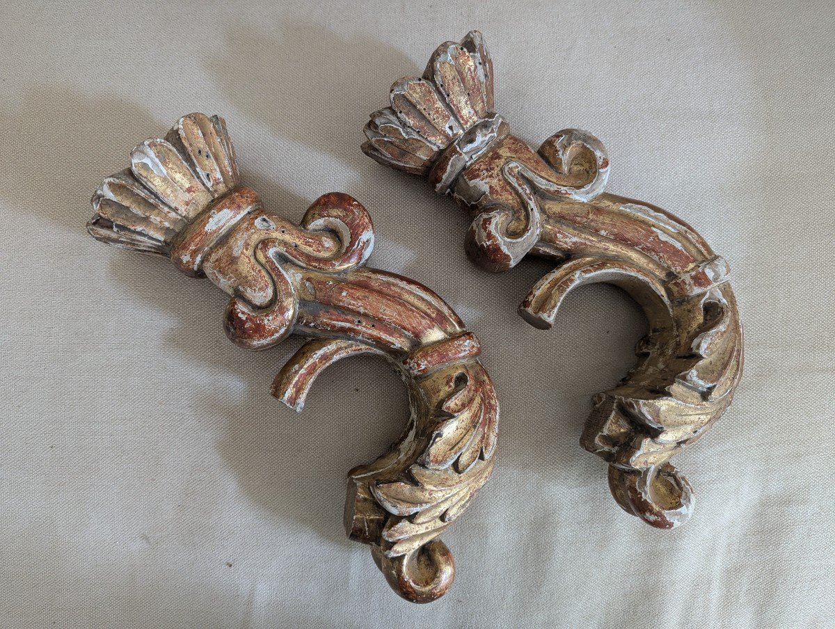 Pair Of Gilded Wood Sconces To Restore 18th Century -photo-2