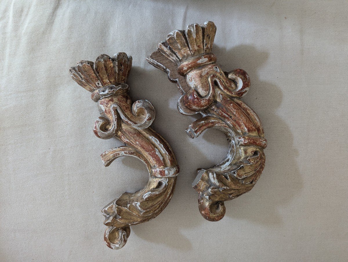 Pair Of Gilded Wood Sconces To Restore 18th Century -photo-1