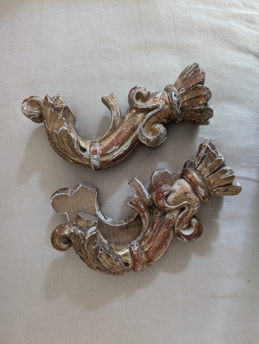 Pair Of Gilded Wood Sconces To Restore 18th Century -photo-2