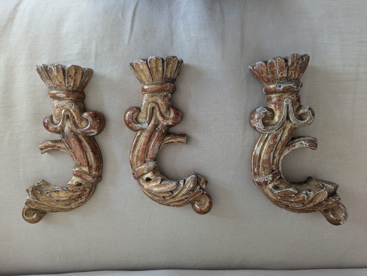 Pair Of Gilded Wood Sconces To Restore 18th Century -photo-4