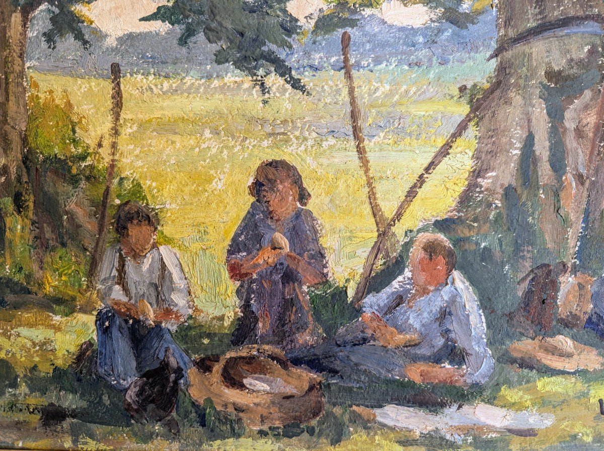 Déjeuner sur l'herbe par Maurice Paris peintre Normand-photo-2