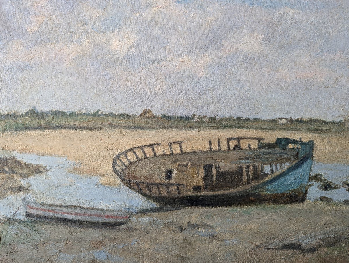 Martin-sauvaigo. Boat Stranded On A Breton Beach.