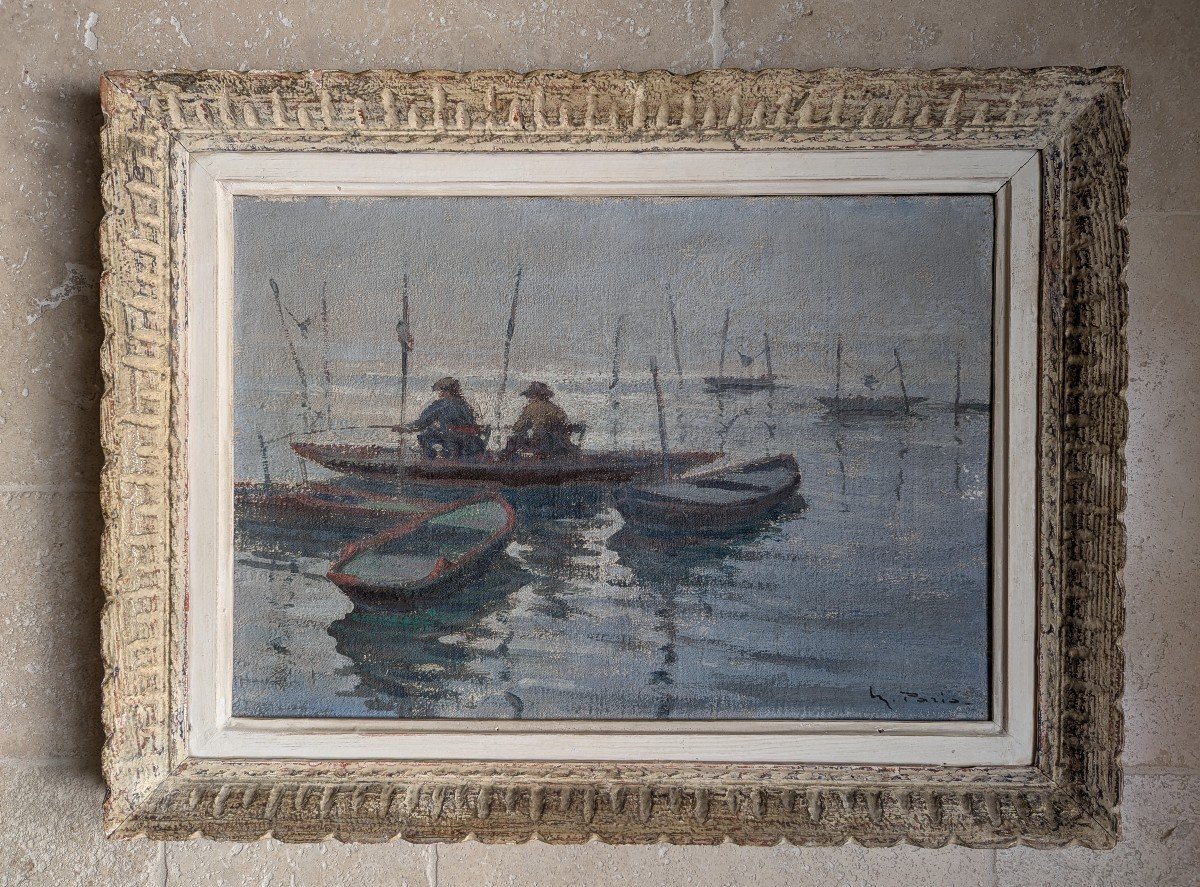 Maurice Paris " Pêcheurs ".  Peintre Normand-photo-2