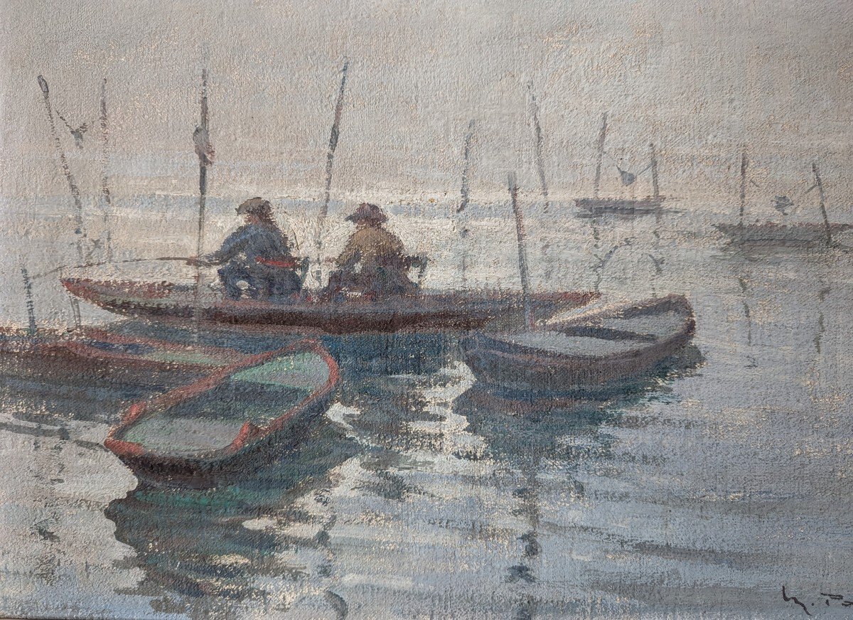 Maurice Paris " Pêcheurs ".  Peintre Normand-photo-3