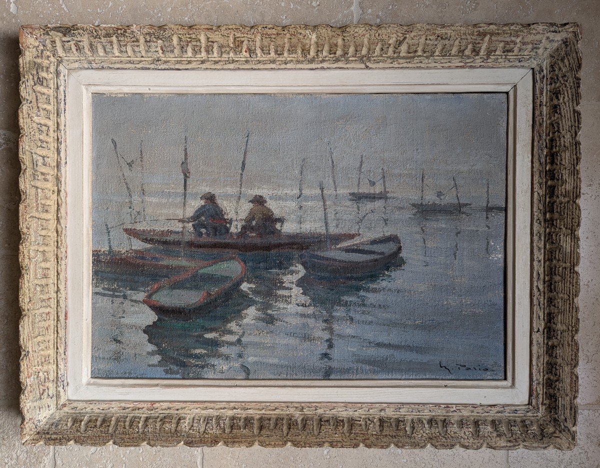 Maurice Paris " Pêcheurs ".  Peintre Normand