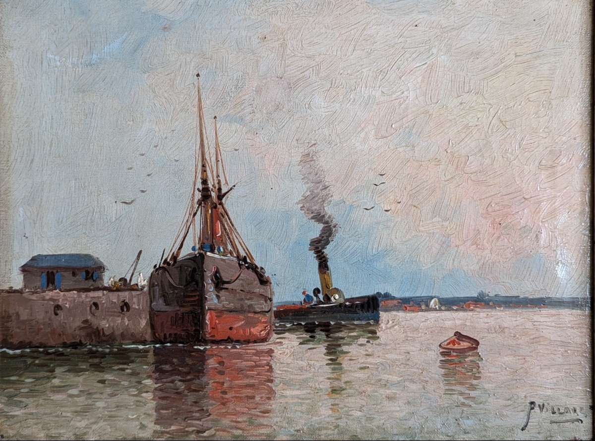 Bateaux au Port. Peinture signée Paul Villars -photo-4