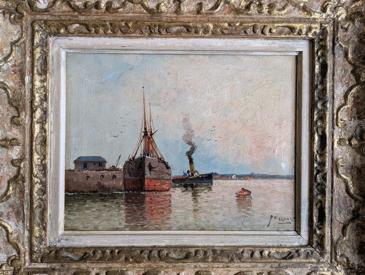 Bateaux au Port. Peinture signée Paul Villars -photo-2