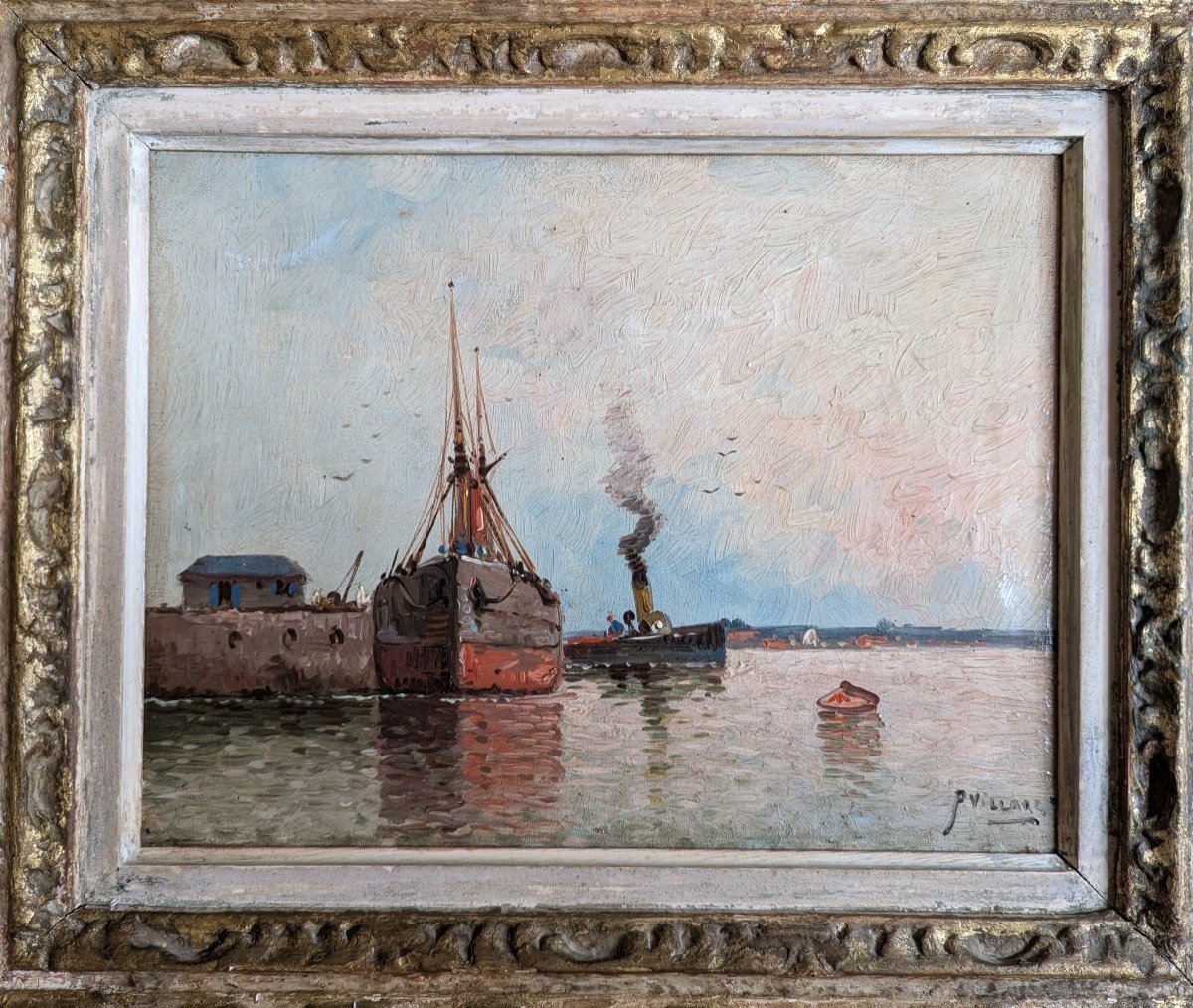 Bateaux au Port. Peinture signée Paul Villars -photo-3