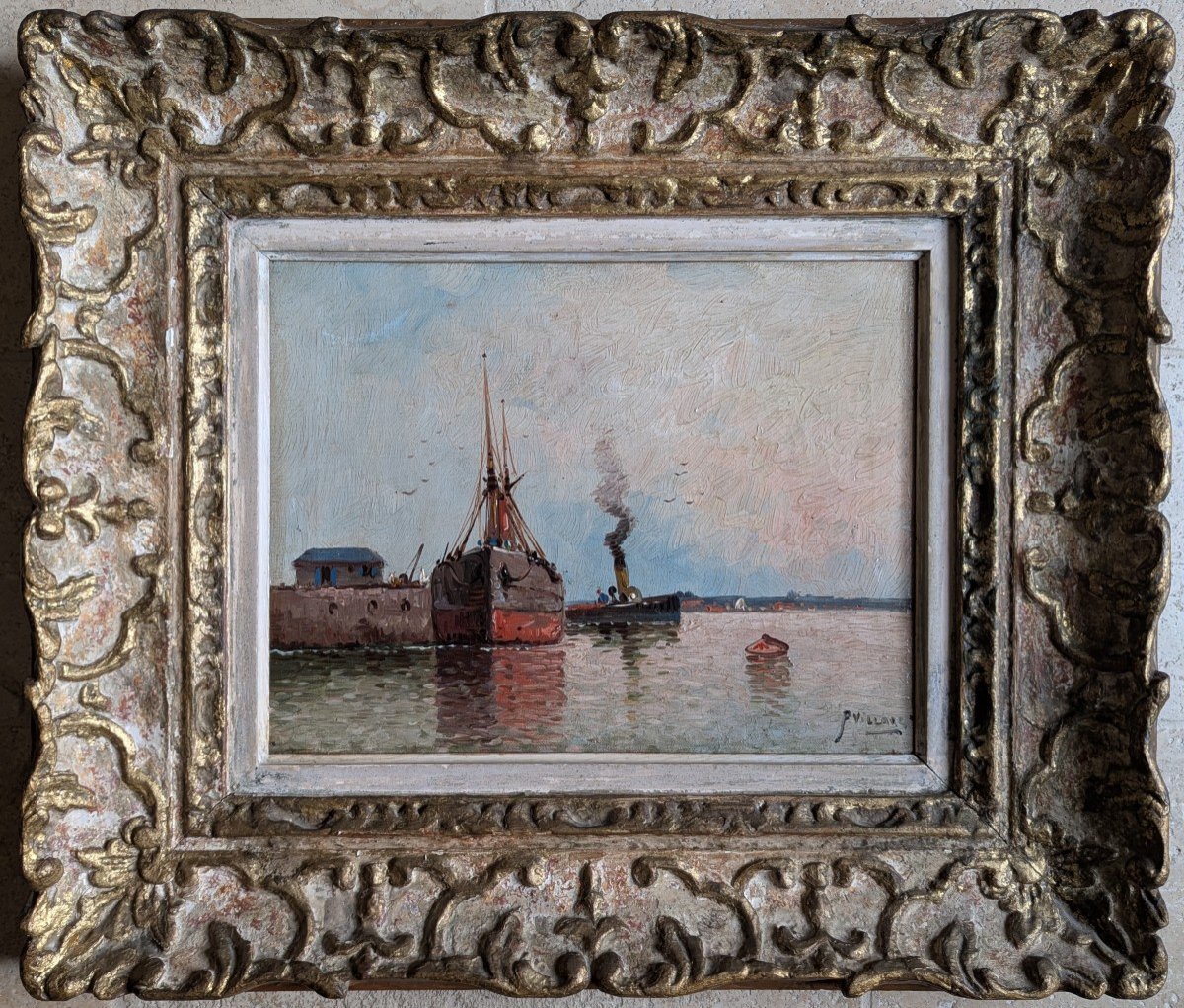 Bateaux au Port. Peinture signée Paul Villars 