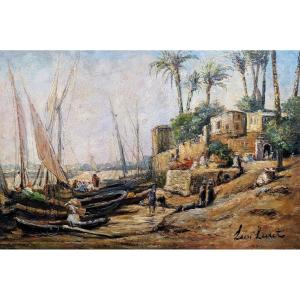 The Banks Of The Nile By Léon Luret, Orientalist Painter.