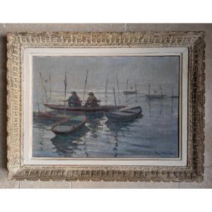 Maurice Paris " Pêcheurs ".  Peintre Normand