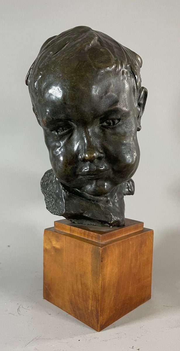 Alfredo Pina (1887-1966) Bronze Baby Bust-photo-2