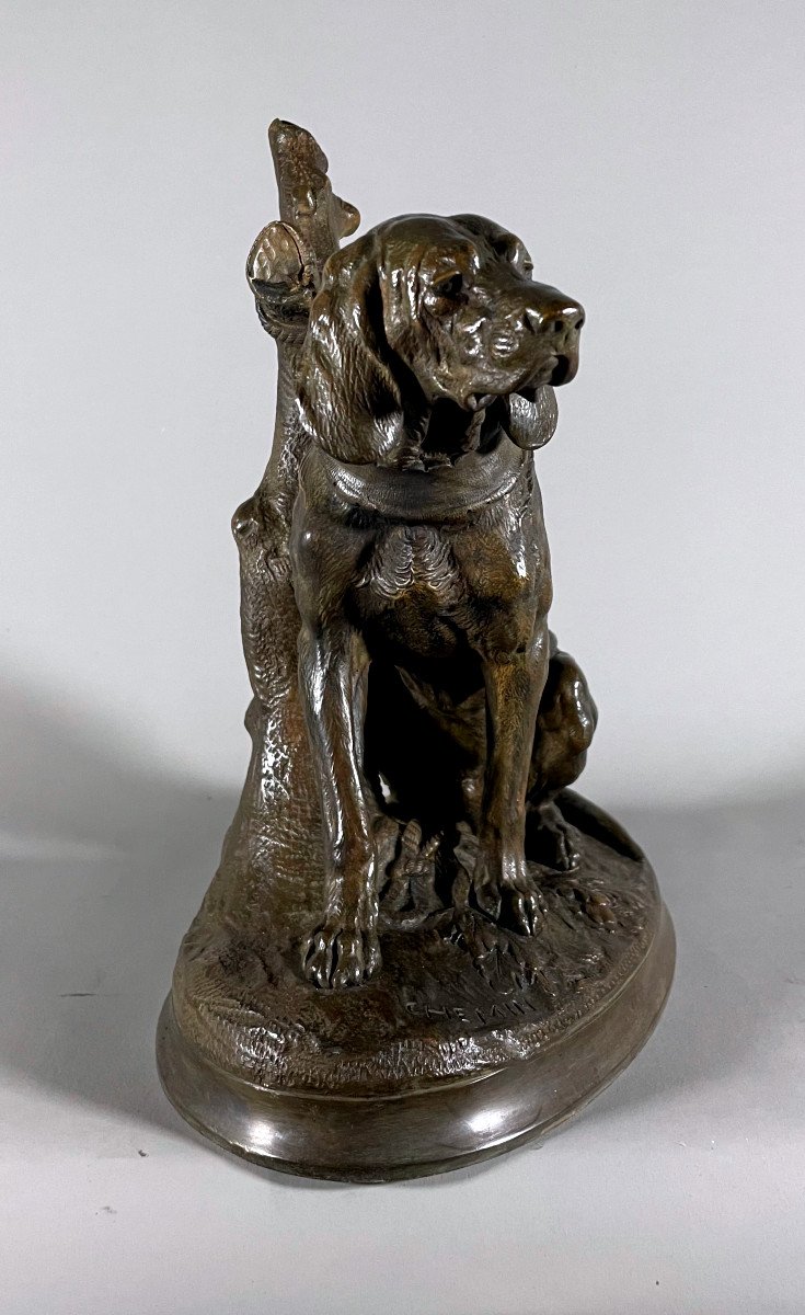 Chien De Chasse à l'Attache Bronze d'Après Victor Chemin(1823-1901)-photo-2