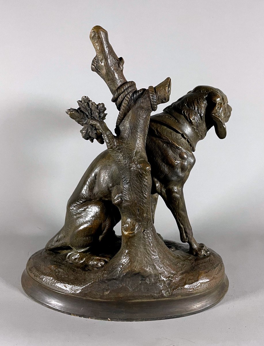 Chien De Chasse à l'Attache Bronze d'Après Victor Chemin(1823-1901)-photo-3