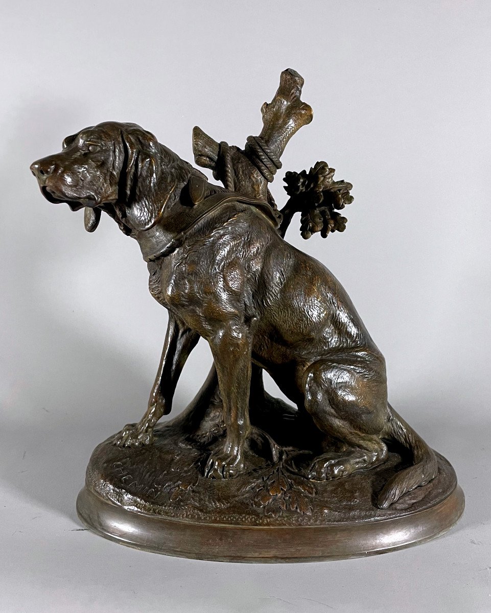 Chien De Chasse à l'Attache Bronze d'Après Victor Chemin(1823-1901)