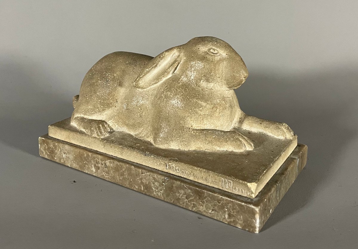 Marguerite Monot 20th Century Limestone Rabbit Unique Proof-photo-1