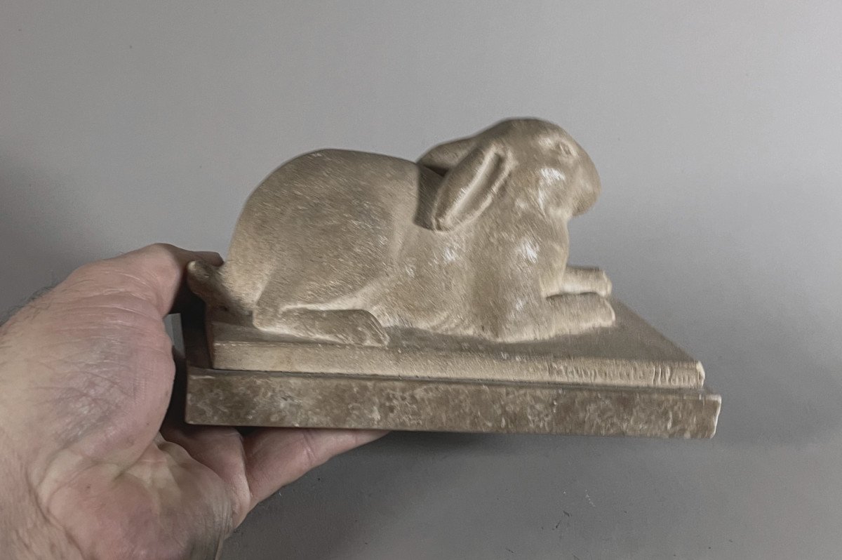 Marguerite Monot 20th Century Limestone Rabbit Unique Proof-photo-3