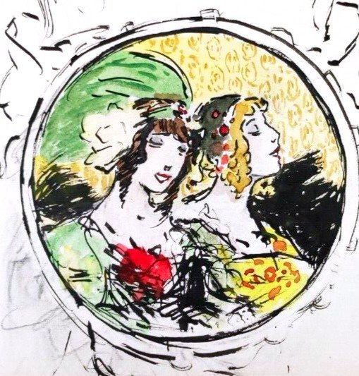 C16/57-original Drawing-ernest Gayac-watercolor-women-1920-photo-3