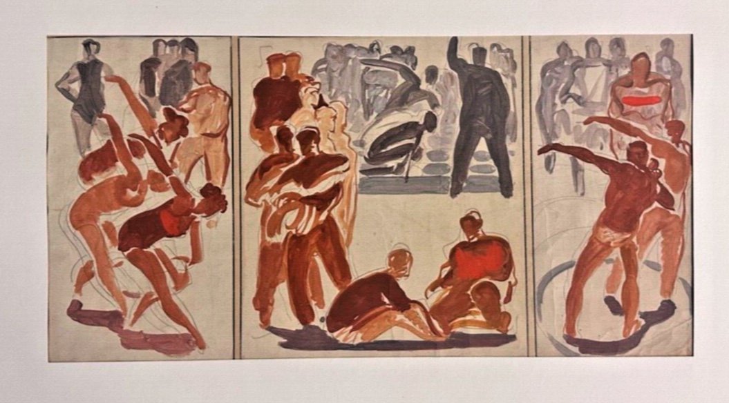 C27-DESSIN ORIGINAL-BORIS ALEXANDROVICH TALBERG-[LES ATHLÈTES-FRESQUE]-1960-photo-2