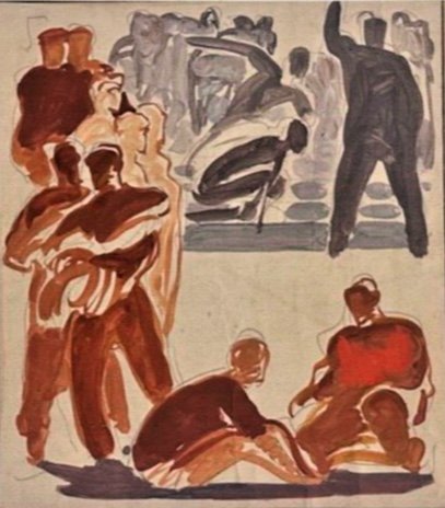 C27-DESSIN ORIGINAL-BORIS ALEXANDROVICH TALBERG-[LES ATHLÈTES-FRESQUE]-1960-photo-4