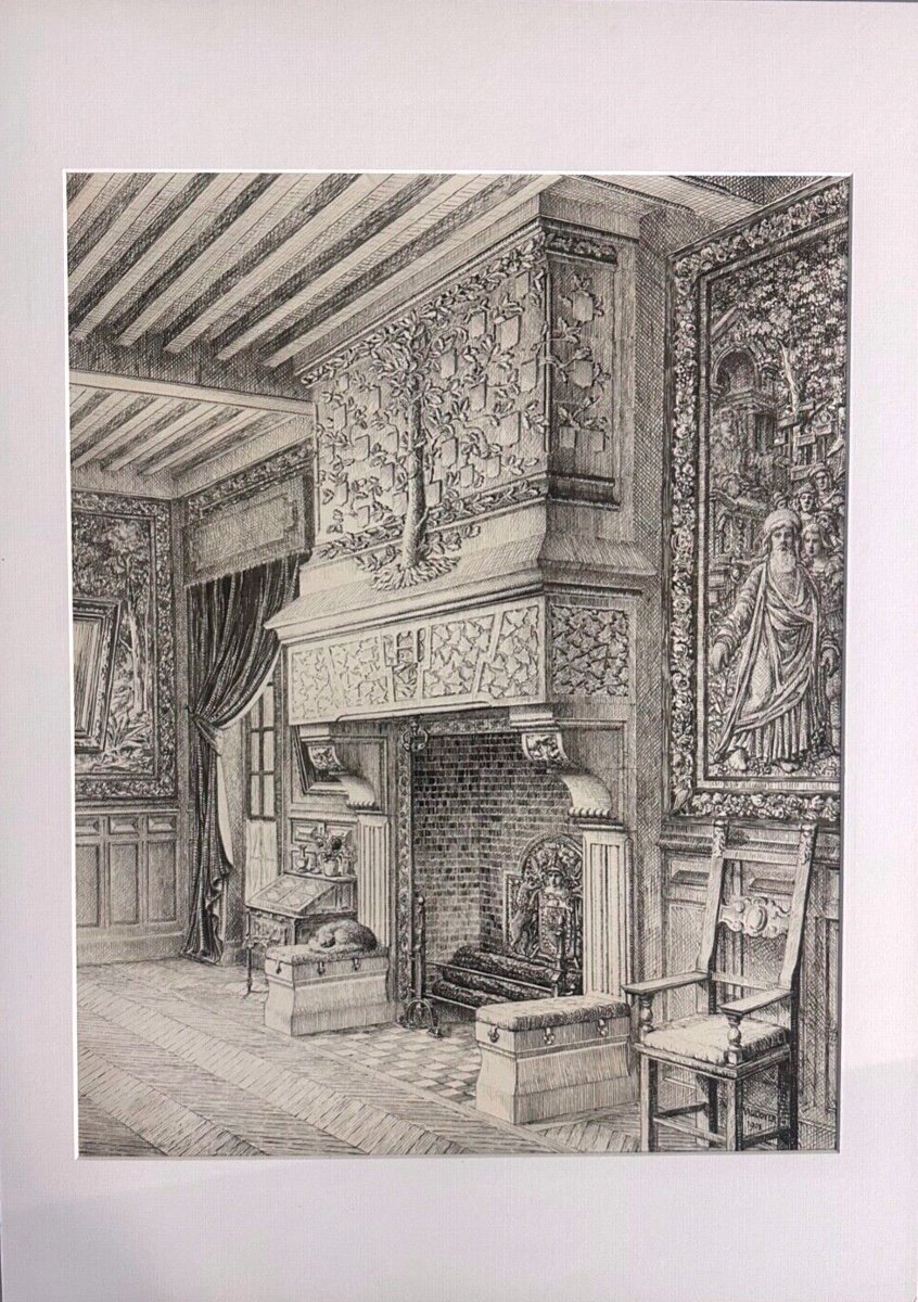 C27-DESSIN ORIG-A.LAMBERT VAUDOYER-[INTÉRIEUR-CHÂTEAU-CHEMINÉE]-[V.LE DUC]-1901-photo-2