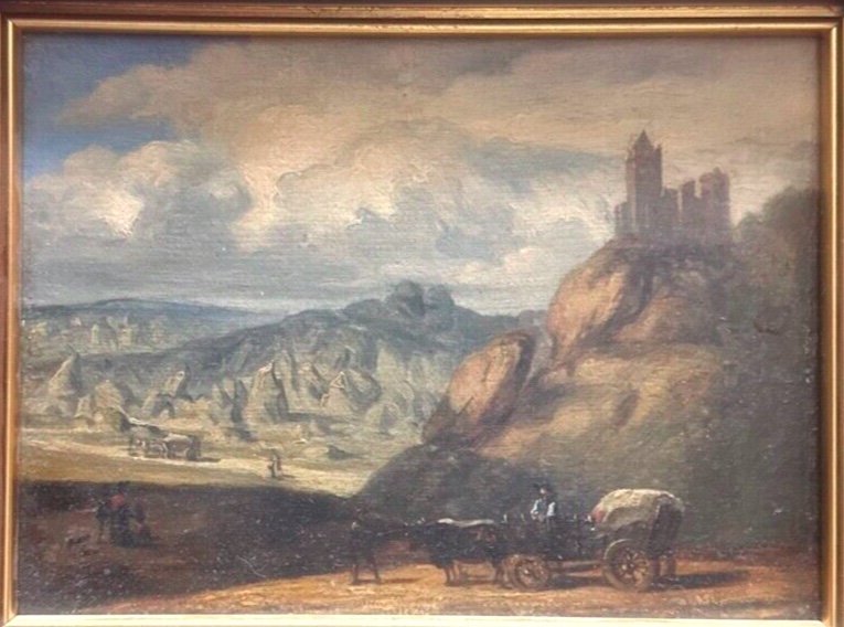 C27-oil Painting-montserrat-spain- View Of Catalonia-[the Return Of The Fields]-19th-photo-3