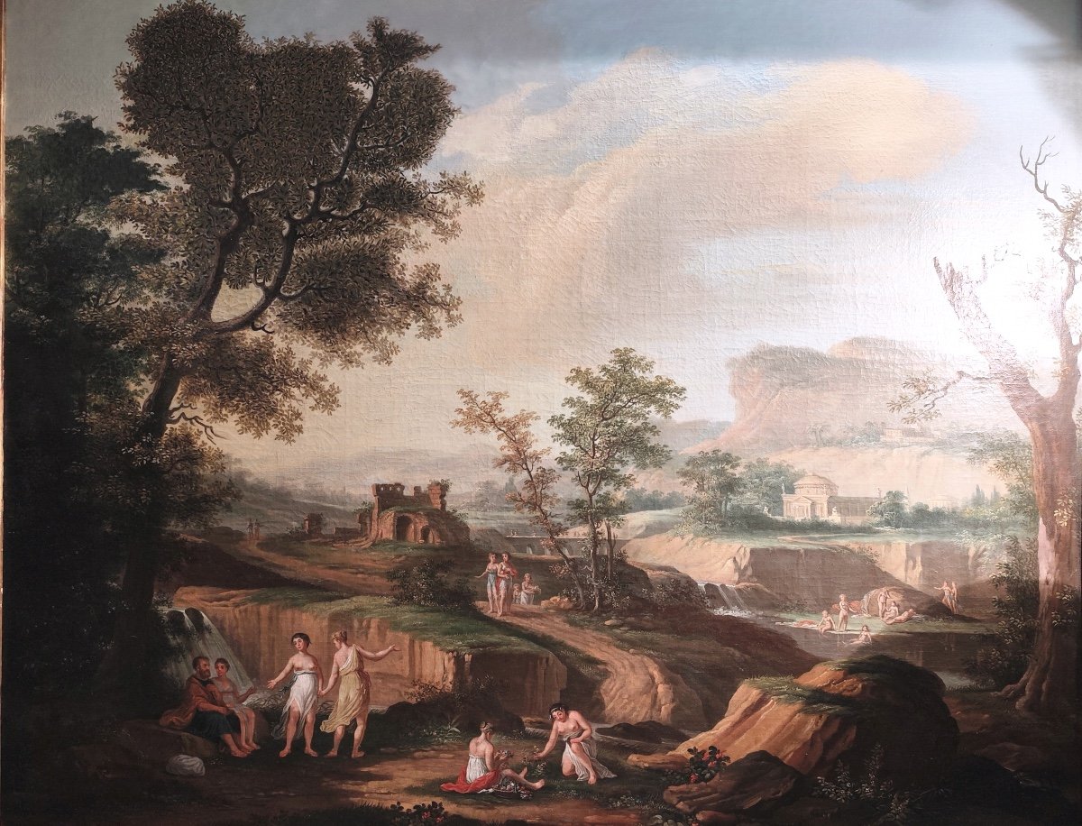 PEINTURE À L'HUILE-SIGNÉE-LOUIS VINCENT-PAYSAGE IDEAL-1806-photo-2