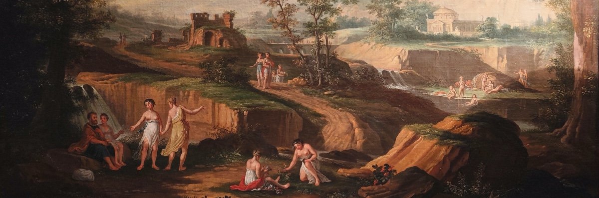 PEINTURE À L'HUILE-SIGNÉE-LOUIS VINCENT-PAYSAGE IDEAL-1806-photo-4