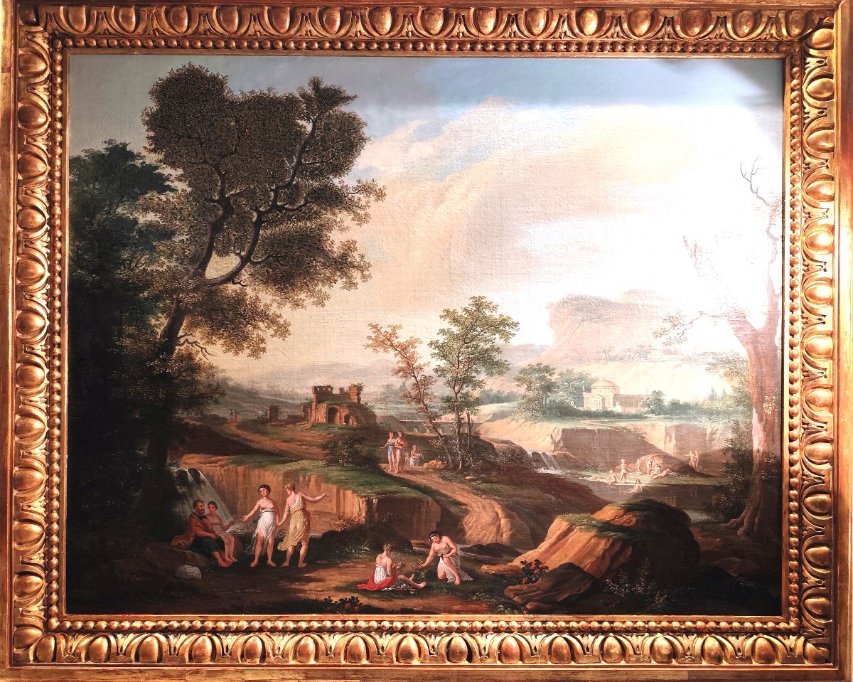 PEINTURE À L'HUILE-SIGNÉE-LOUIS VINCENT-PAYSAGE IDEAL-1806