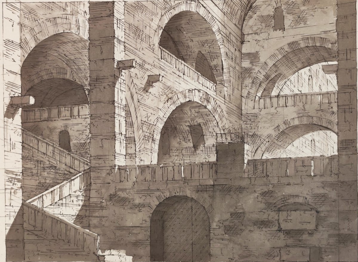 Chev-original Drawing-antonio Basoli-alcoves Roman Circus-scala Of Milan-1820-photo-2