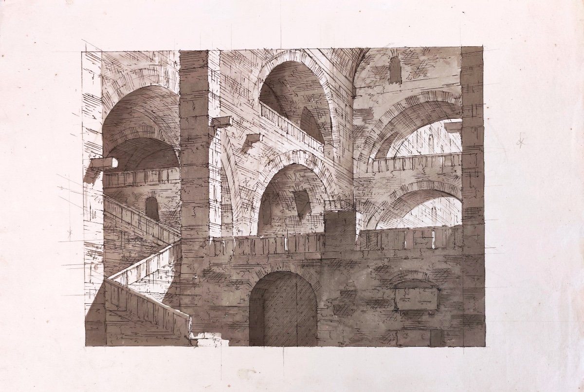 Chev-original Drawing-antonio Basoli-alcoves Roman Circus-scala Of Milan-1820