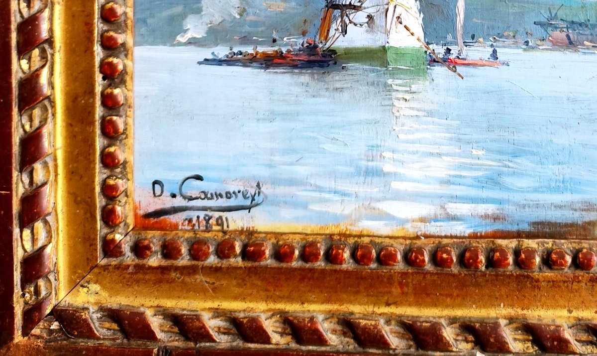 Oil On Wood-jmomer Camoreyt-a Large Three Mast In Rade-bordeaux-1891-photo-3