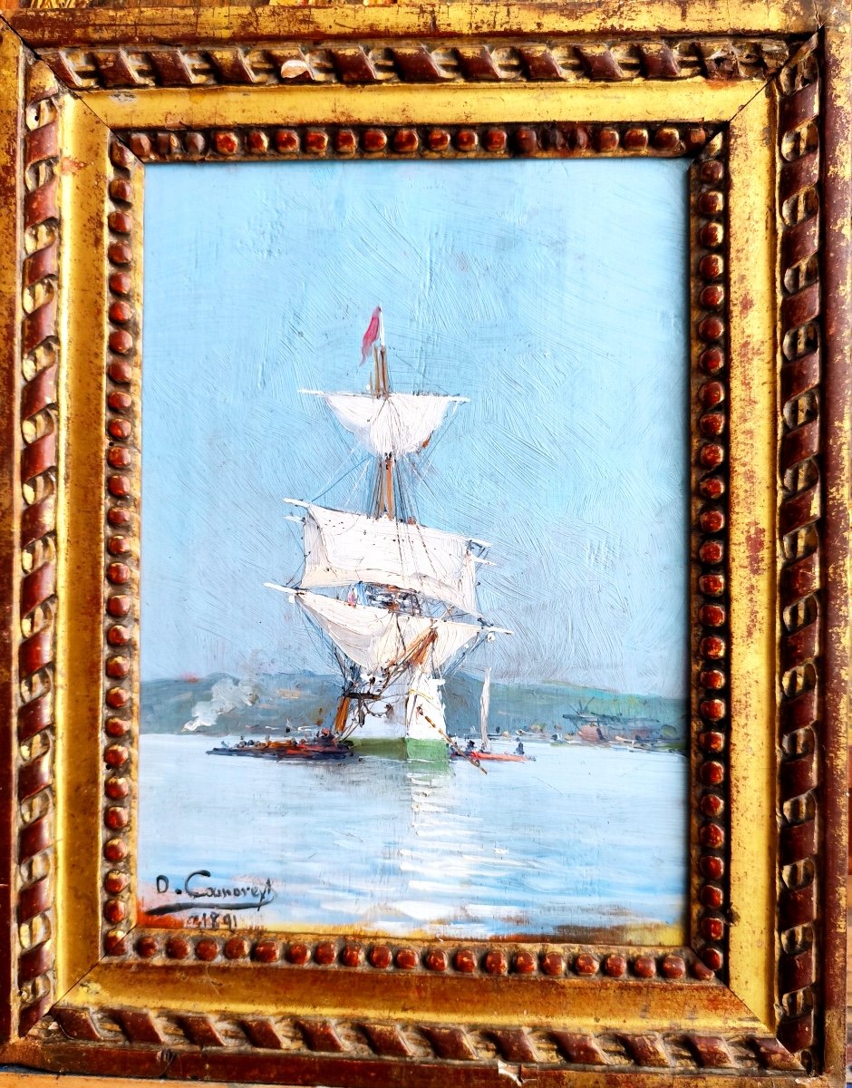 Oil On Wood-jmomer Camoreyt-a Large Three Mast In Rade-bordeaux-1891