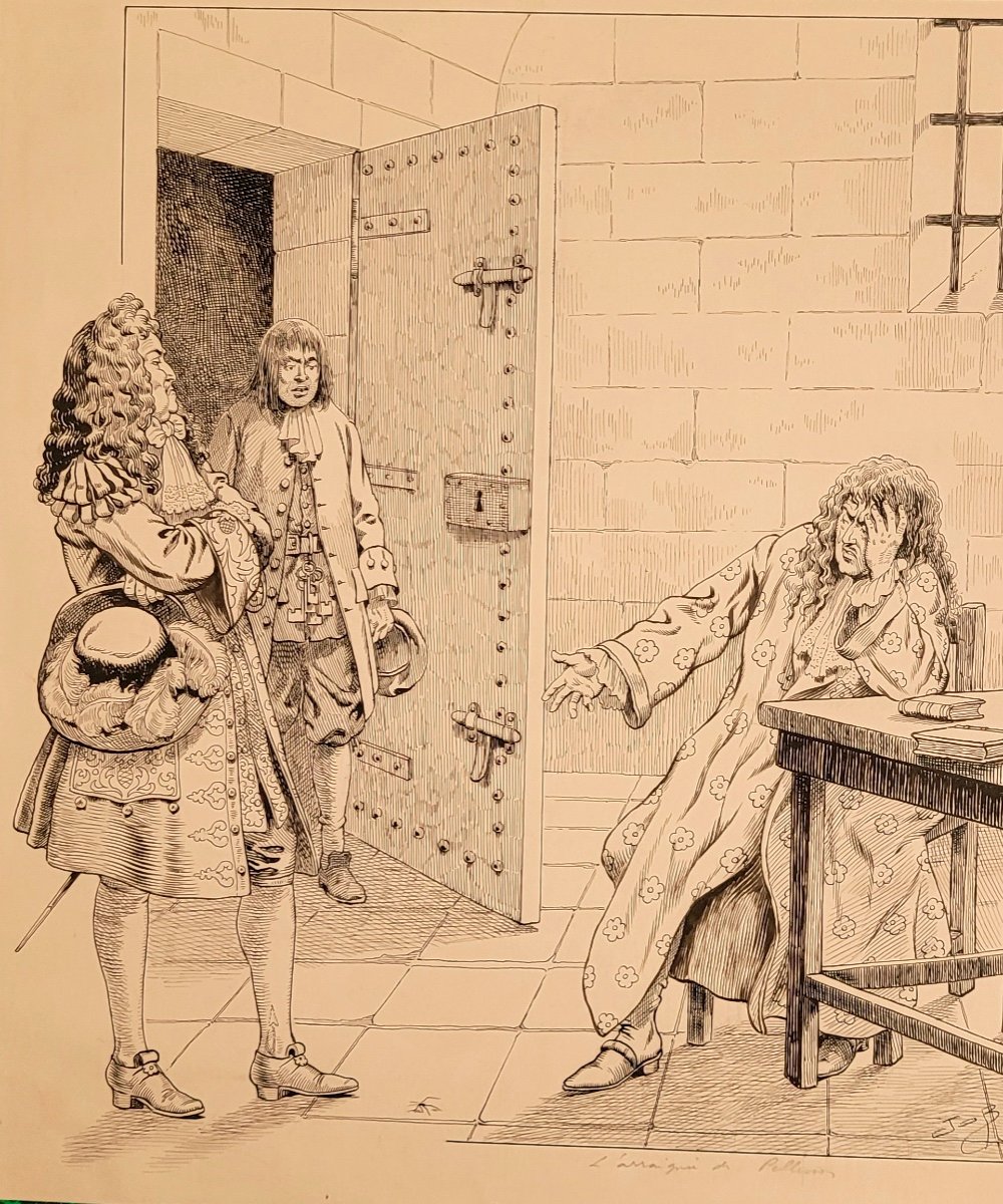 Pen Drawing-job-nicolas Fouquet In His Prison-circa 1900