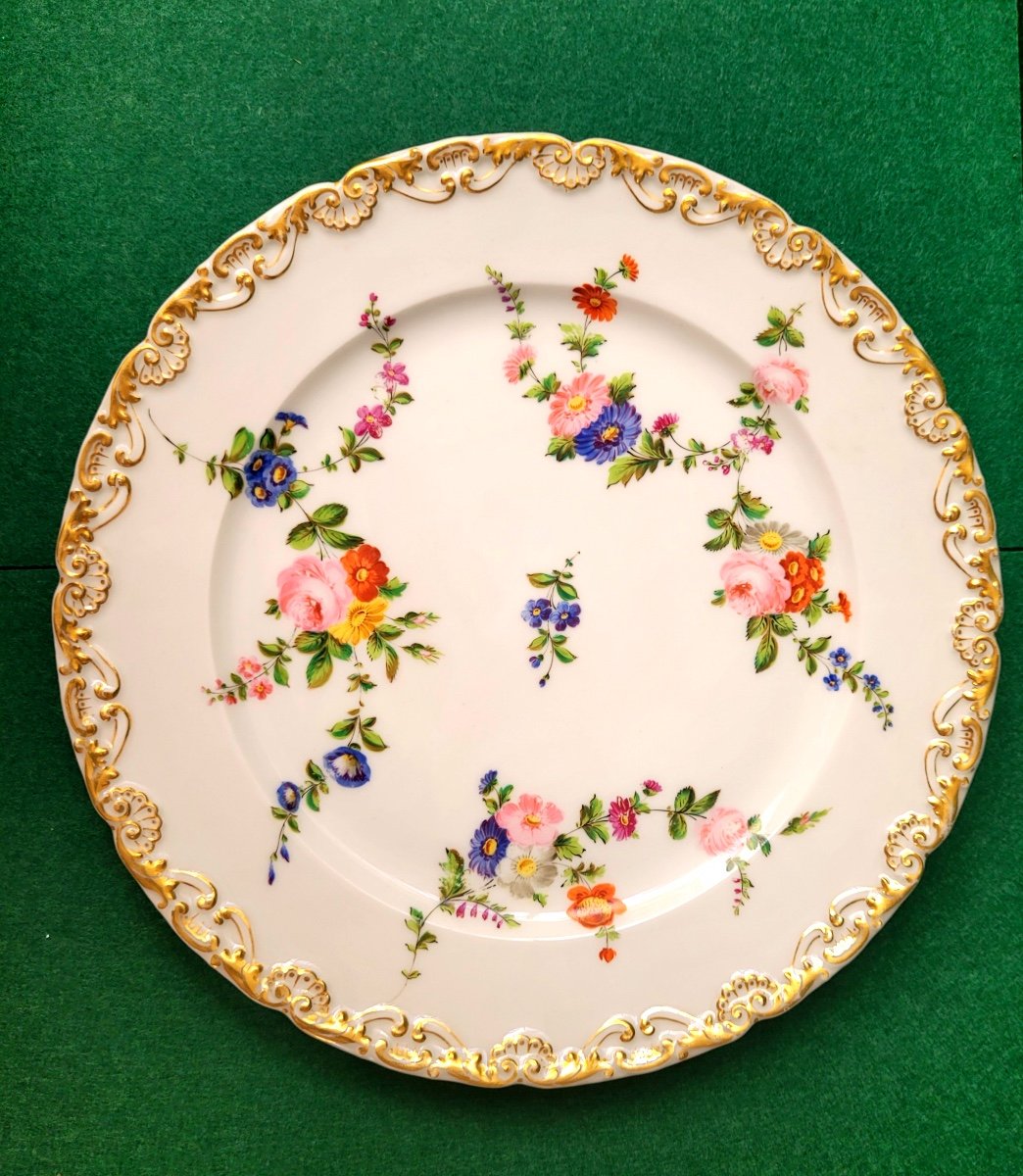 Jacob Petit-porcelain From Paris-monogrammed Plate-floral Decor And Gilding
