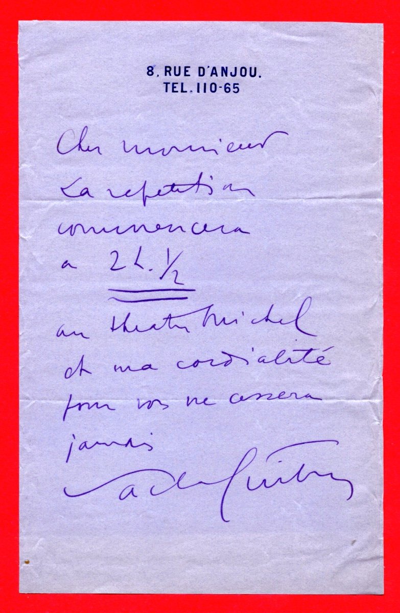 PROA7-SACHA GUITRY-DRAMATURGE-ACTEUR-LETTRE AUTOGRAPHE SIGNÉE-[THÉÂTRE MICHEL]