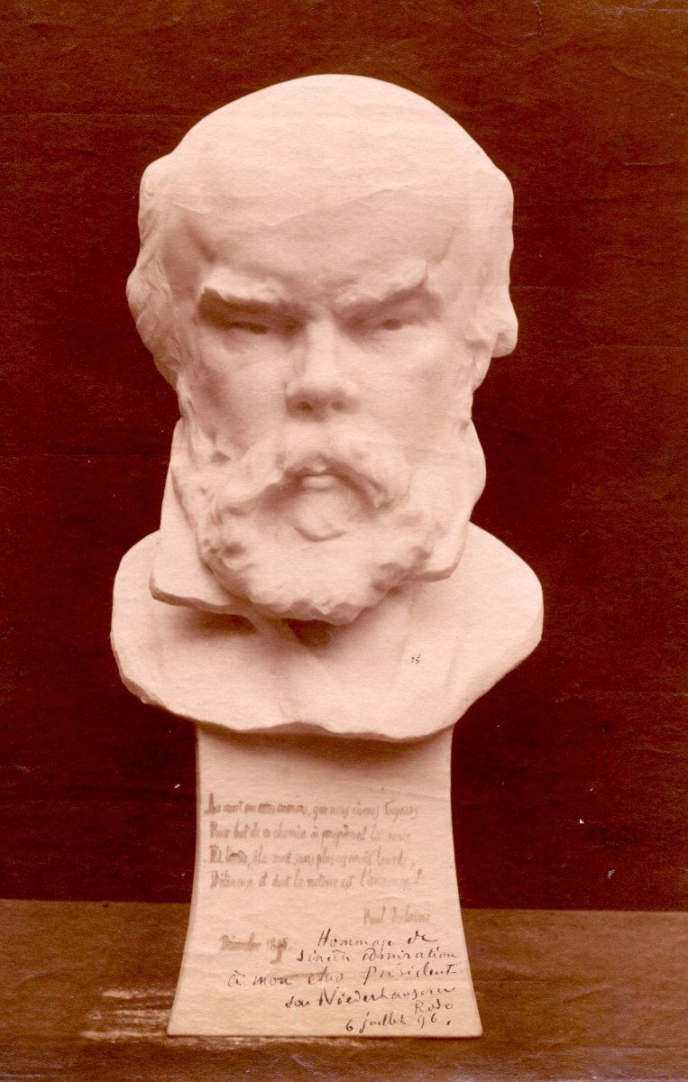 PROA18-PHOTOGRAPHIE ORIGINALE-BUSTE DE VERLAINE-DÉDICACÉE À S. MALLARMÉ-[RODO-DORNAC]–1896-photo-3