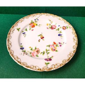 JACOB PETIT-PORCELAINE DE PARIS-ASSIETTE MONOGRAMMÉE-DECOR FLORAL ET DORURE 