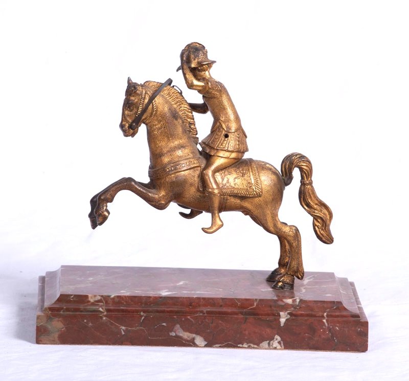 17th Century School - Rider On His Mount, Gilt Bronze Sculpture