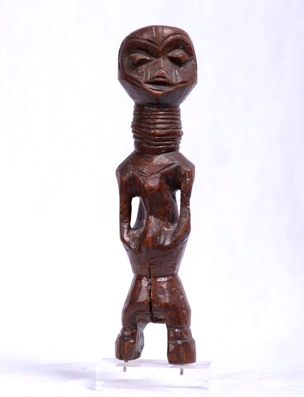 Nigeria - Statue Au Cou Annelé En Bois à Patine Brune